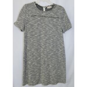 LOFT *NWT* Dress Short Sleeve Fringe Size M Women Textured Black White Office